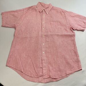 Brooks Brothers Regular Fit Irish Linen Red White Button Up Shirt Size Large.